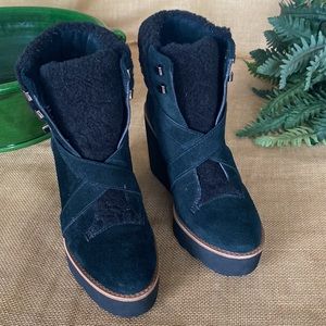 Coach Kenna Black Shearling Ankle Booties Shoes Boots